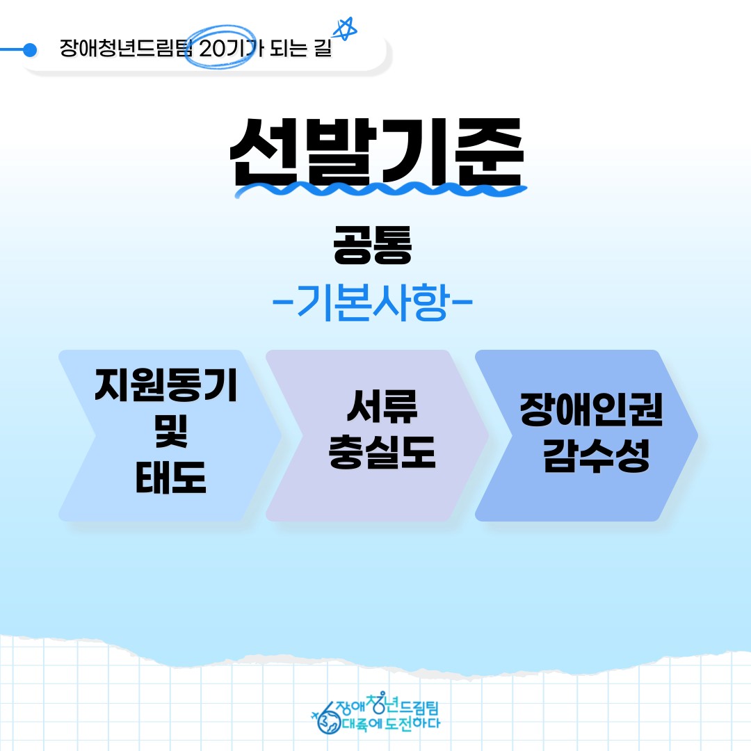 선발기준 공통 -기본사항- 지원동기 및 태도, 서류충실도, 장애인권 감수성