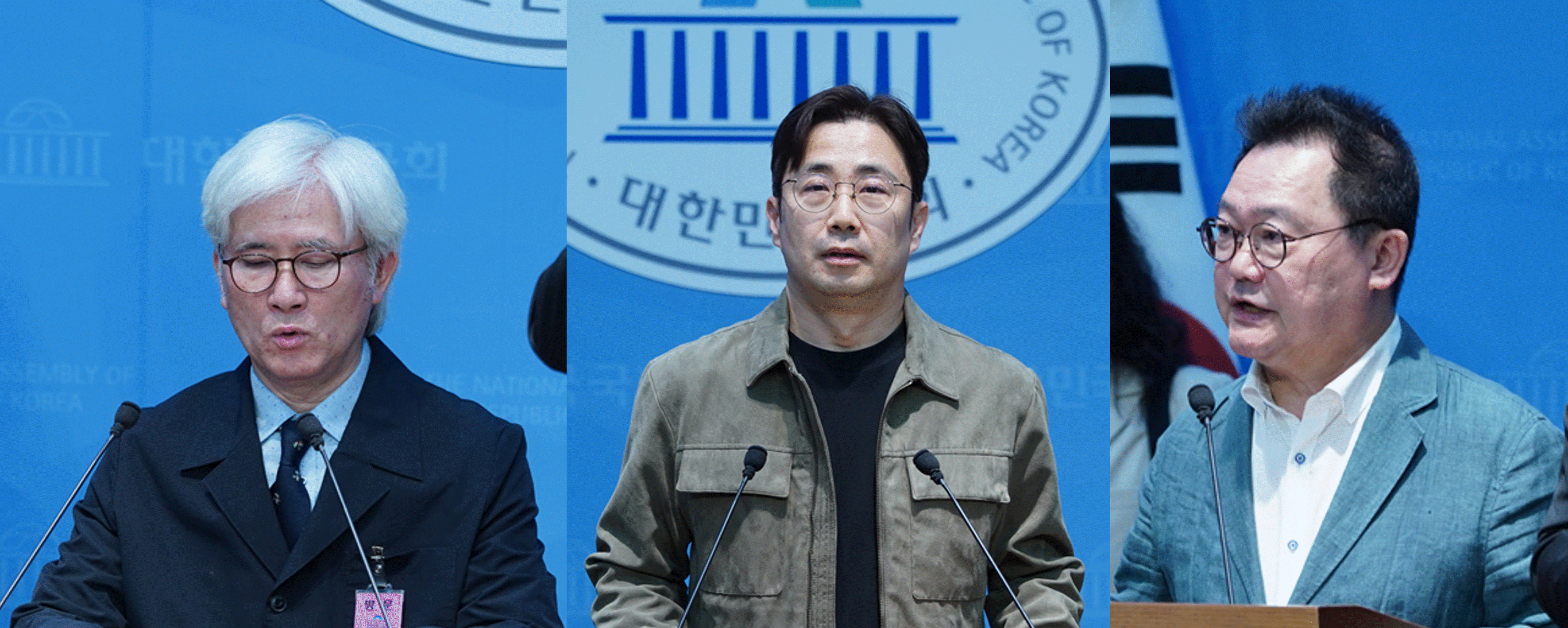 CRPD 국내법 개정 연대 법안 발의 기자회견 발언 사진(좌측부터 이찬우 공동위원장, 권재현 위원, 조성민 공동위원장)